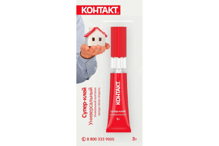 Супер-клей  Универсальный КОНТАКТ 3 г, (12 на карте), арт. КМ 288-312 22291