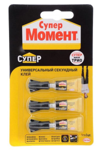 Клей Супер Момент Супер мини-трио, 1г*3шт, б/к в ш/б (12шт) 2357275