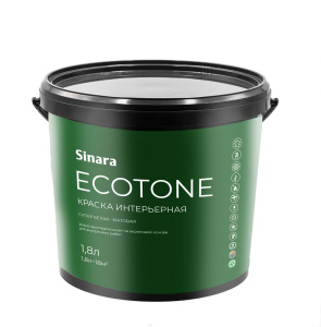 Sinara Ecotone Краска интерьерная супер белая (База А), матовая, атмосферостойкая, ВД  на акрил.основе для внутр. работ, 1,8 л.SP 049 Спектр Плюс