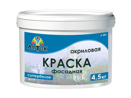 Краска ЛАТЕК фасадная супербелая акриловая 4,5кг Л301 LAP013