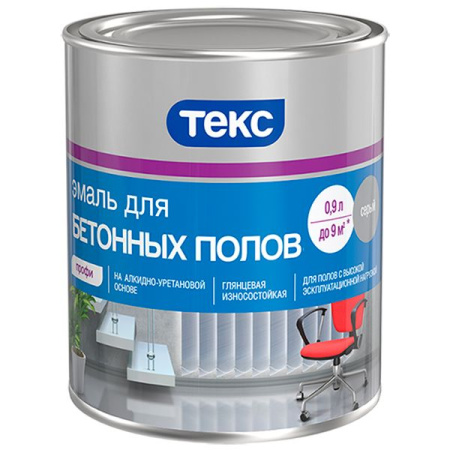 Эмаль ДЛЯ ПОЛА/для бетонных полов ПРОФИ светло-серая гл 0,9л (12шт) ТЕКС 700008219